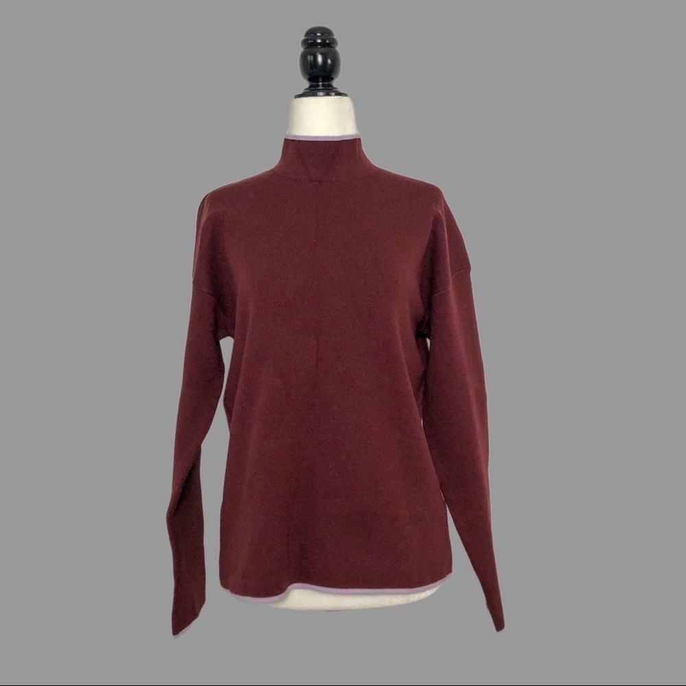 💛 S 💛 NWOT Anthro Mock Neck Burgundy Sweater Cozy Soft Jumper